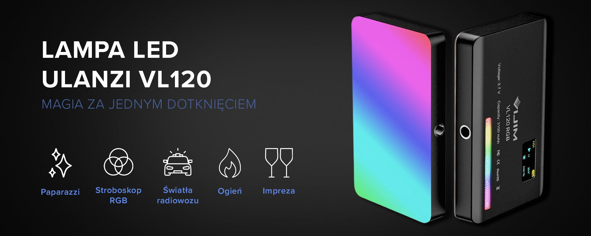 Lampa LED Ulanzi VL120 - RGB, WB (2500 K - 9000 K)